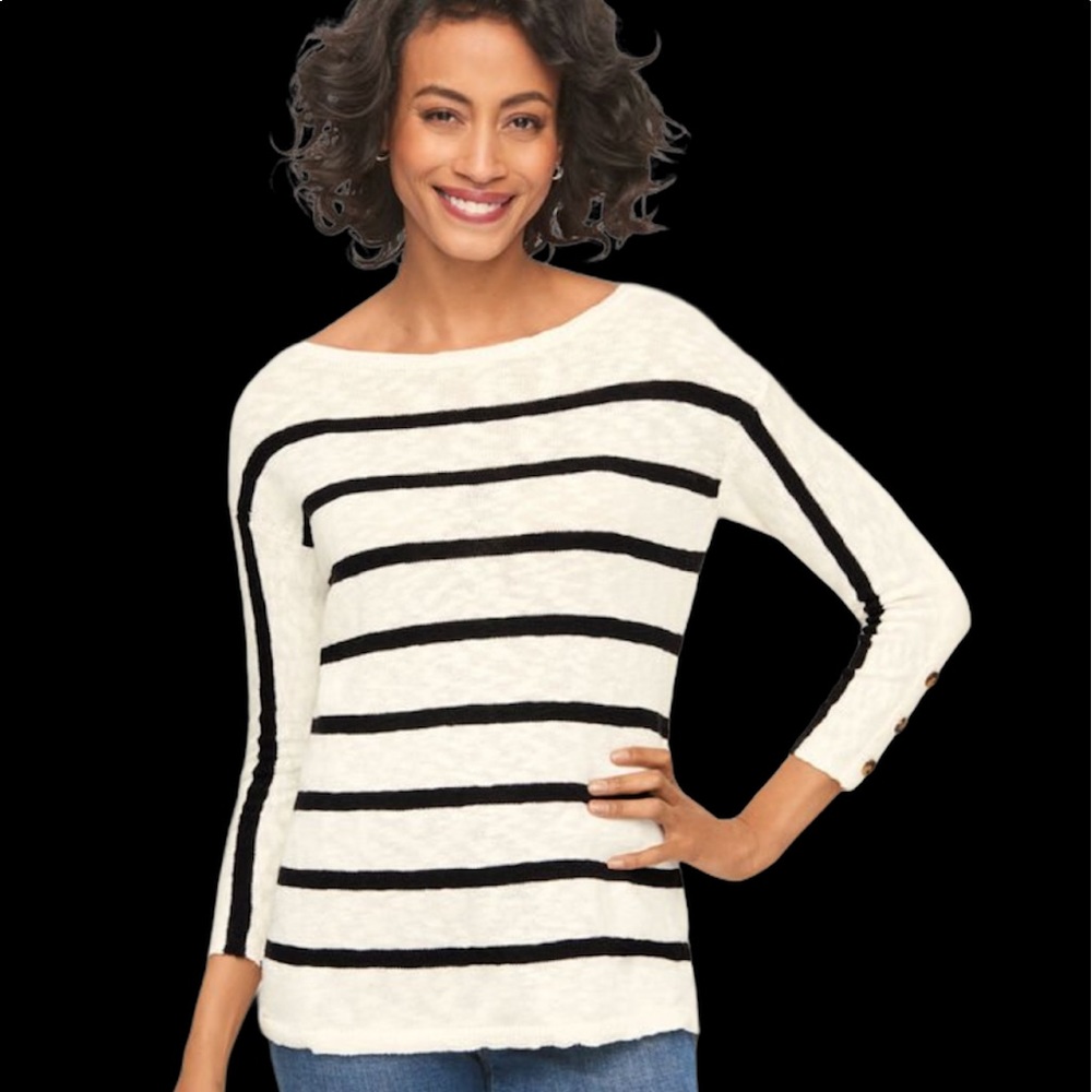 BUTTON CUFF STRIPE SLUB PULLOVER